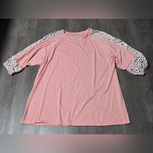 Pink Women's Top with Patterned Sleeves